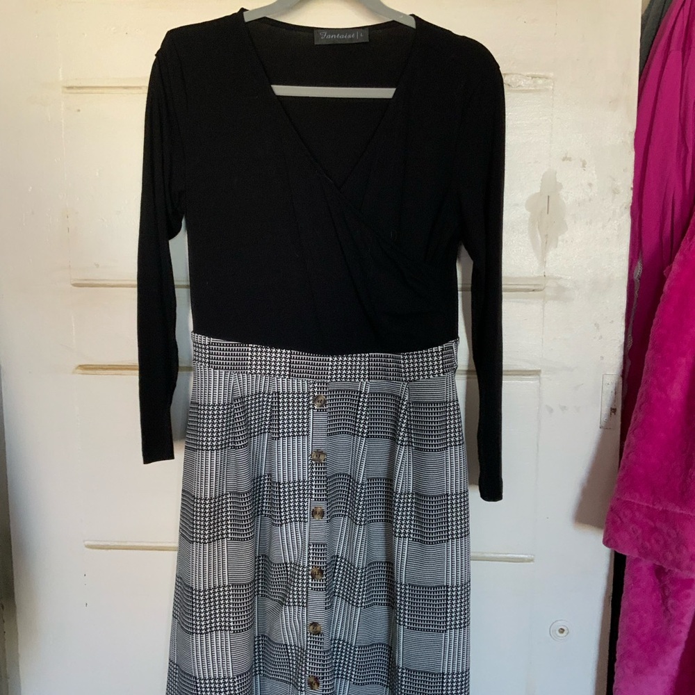 Black and White Plaid Button-Down Dress